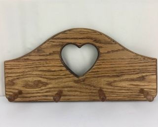 4 Peg Wooden Wall Mount Hanging Hat Rack With Heart Design