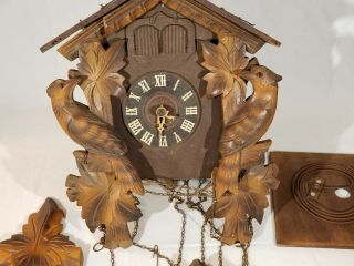 Antique Black Forest Hand - Carved Wood Cuckoo Clock Birds Pinecones Parts Repair