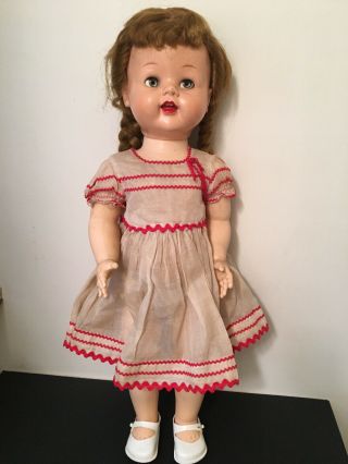 Vintage Ideal Saucy Walker Doll Open Mouth Blue Eyes Pig Tails Hard Plastic 22 "
