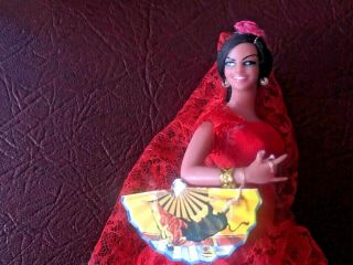 Vintage Spanish Doll Marin Chiclana Espana Souvenir of Spain Flamenco Dancer Red 2