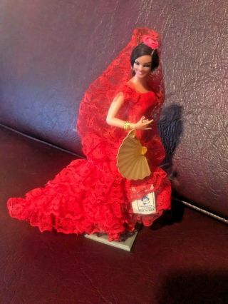 Vintage Spanish Doll Marin Chiclana Espana Souvenir of Spain Flamenco Dancer Red 5