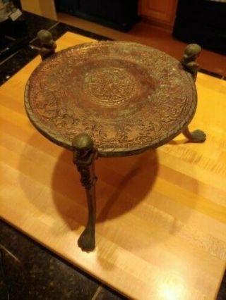 Victorian Solid Brass Antique Plant Stand 9.  5 " Tall,  Heavy & Very Old