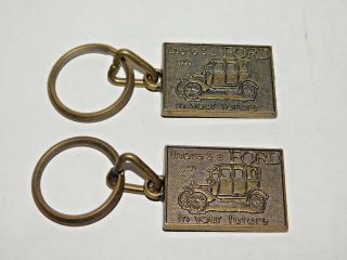 2 Vtg Antique $750 Ford In Your Future Model T Logo Brass Key Chain Fob Nos