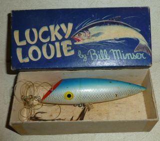 Vtg Fishing Lure Pearl Pink Blue Lucky Louie Bill Minser Plug Chinook 5 "