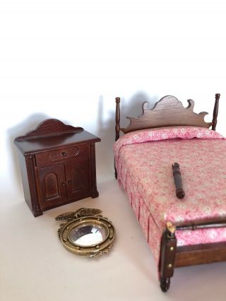 Dollhouse Miniature Furniture Bedroom Set Vintage - Bed
