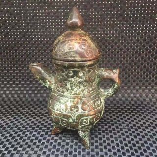 An Ancient Chinese Bronze Wine Pot Ornaments Collectibles
