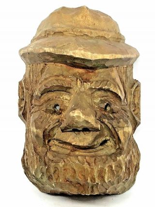 H5 Tramp Folk Art Black Forest Hand Carved Wooden Mask Antique German