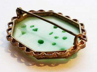 Antique CZECH Neiger Carved Pierced Molded Green Peking Glass Brooch C - Clasp 8