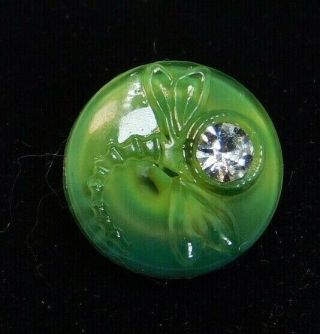 Antique Vtg Button Green Moonglow Glass Dragonfly W/paste Eye D7