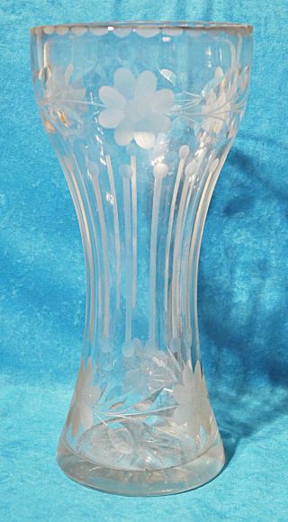 Antique American Brilliant ABP Cut Glass Tall Vase,  Floral,  Sprig,  Round Top Rim 4