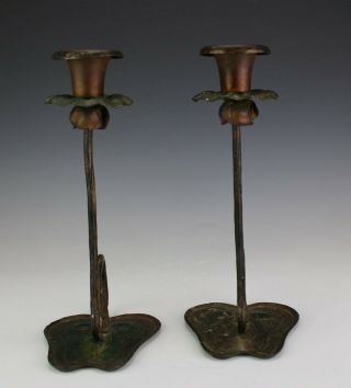 Pr Antique Cast Iron Art Nouveau Hand Crafted Shelf Mantle Candleholders Nr Knk