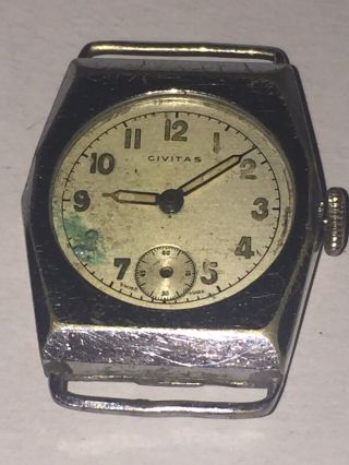 Vintage Mens Military Trench Watch Civitas Watch Co Swiss Made With Radium Dial