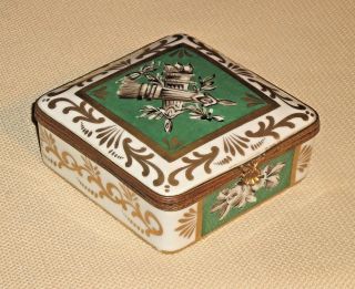 Antique Porcelain Hinged Cover Early Limoges Trinket Box Lg Signed France 29k