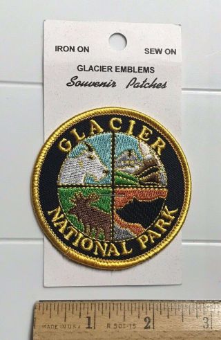 Nip Glacier National Park Black Yellow Round Embroidered Souvenir Badge Patch