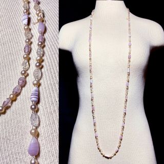 Vintage 20s Venetian Art Glass Bead Necklace Extra Long Art Deco Flapper 51 "