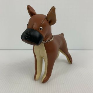 Vintage Tomi Stuffed Leather Boxer Dog Toy 1960s Japan 5 1/2 " Tall