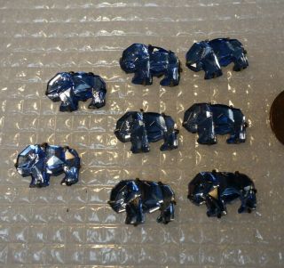 8 Vintage Czech Art Deco Art Glass Cabochon Jewelry Elephant Design Beads