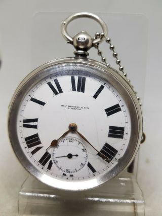 Huge 60m Antique Solid Silver Thos Russell & Son Pocket Watch 1914 Re686