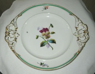 Old Paris Porcelain 11 " Bowl Platter Hand Painted Violets Insect 19th Century