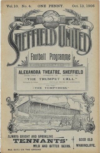 Antique Programme Sheffield United V Birmingham City 13 - 10 - 1906