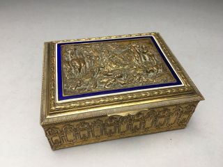 Antique Signed French Brass Enameled Bronze Cigarette Box