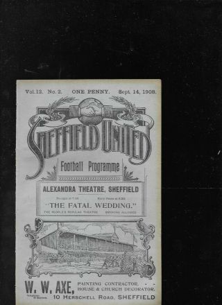 Antique Programme Sheffield United V Liverpool 14 - 9 - 1908