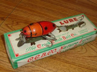 Vintage Fishing Lure Wooden Creek Chub Beetle 3853 Orange Red Wings C.  1931 - 1954