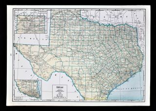 1944 Geographical Map Texas Dallas Austin Houston San Antonio El Paso Galveston