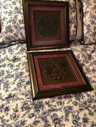 A Set Of 2 Vintage Designs Direct Wall Frame Hangings W/large Flowers In Center