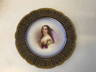 Antique French Sevres Porcelain Portrait Cabinet Plate Margaret De La Sabliere