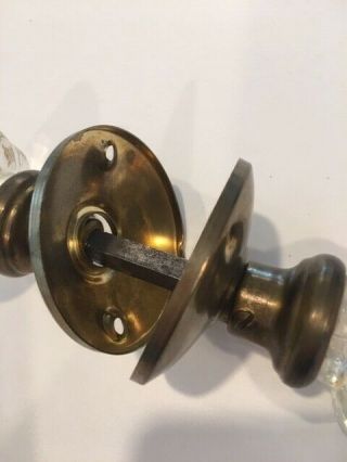 vintage glass door knob set with brass plates 2