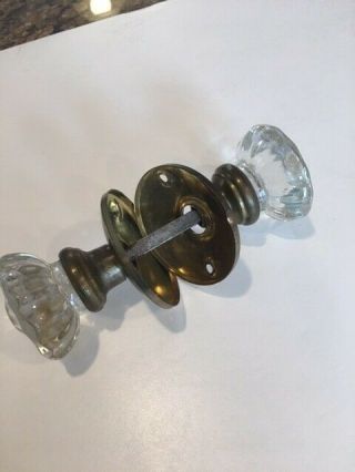 vintage glass door knob set with brass plates 5
