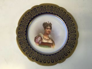 Antique French Sevres Porcelain Signed Portrait Cabinet Plate Marie Louise