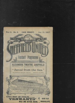 Antique Programme Sheffield United V Birmingham 12 - 10 - 1907