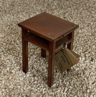Vintage Antique Miniature Tynietoy Dollhouse Doll Wood Telephone Stand Table