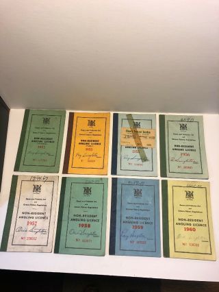 8 Vintage 1950’s 1960 Ontario Non - Resident Angling Fishing License Books