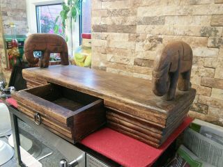 Vintage indian elephant wooden shelf unit 4