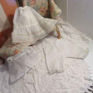Antique Doll Chemise,  Pantaloons,  Petticoat W/lace Trim For A China/parian Doll