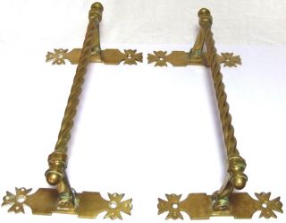 PAIR ANTIQUE GOTHIC STYLE ARTS&CRAFTS BRASS FOLDING TOWEL RAILS/DOOR PULL HANDLE 2