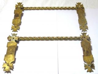 PAIR ANTIQUE GOTHIC STYLE ARTS&CRAFTS BRASS FOLDING TOWEL RAILS/DOOR PULL HANDLE 4