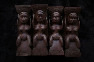 Group Of Four Old Tribal Wooden Carved Figures - Papua Guinea