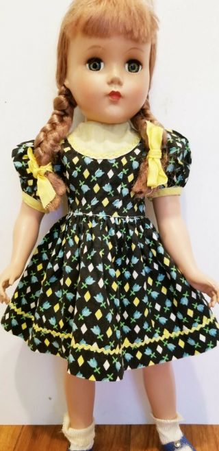 Vintage 1950,  S Black Print Doll Dress With Yellow Accents Fits 18 " Doll