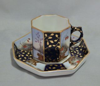 Antique German Porcelain Demitasse Cup And Saucer Set Octagonal Shape
