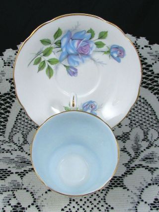 PARAGON BLUE MOON PATTERN BLUE ROSES SET OF 4 TEA CUPS AND SAUCERS 3