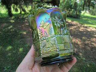Northwood Springtime Antique Carnival Art Glass Spooner Green A One