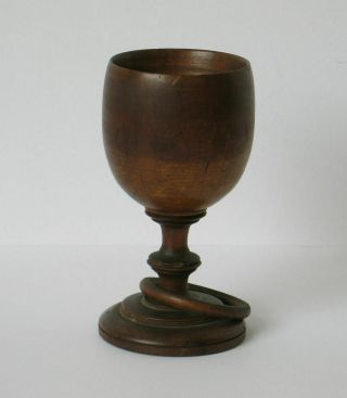 Wood Treen Goblet With Whimsy Ring Chalice Cup Wooden
