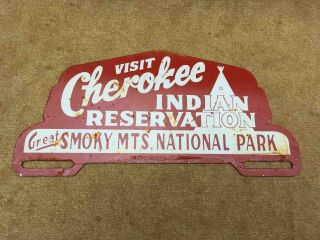 Vintage Visit Cherokee Indian Reservation Smokey Mountains Ad License Topper