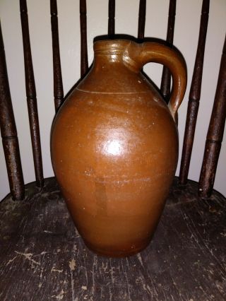 Early 19th Century Ovoid Stoneware Jug Brown Albany Slip Glaze 1800s