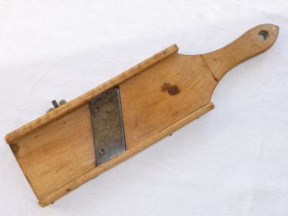 Vintage Wooden Vegetable Slicer With Steel Blade - Antique Wood Mandolin