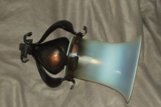 Antique Arts & Crafts Copper Ceiling Light With Vaseline Glass Shade (c.  1900)